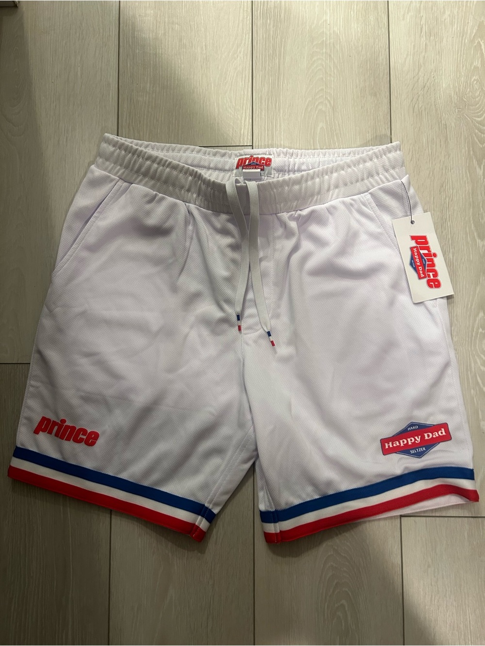 Prince White Athletic Shorts with Red & Blue Trim